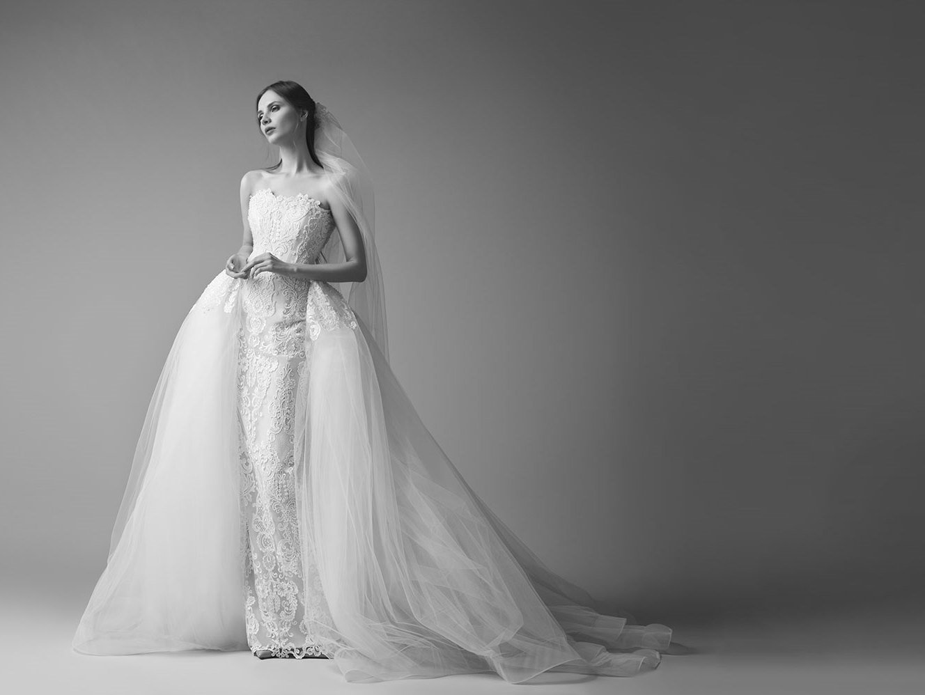 Romantic Lace Wedding Dress with Tulle Overskirt from Saiid Kobeisy's 2017 Collection