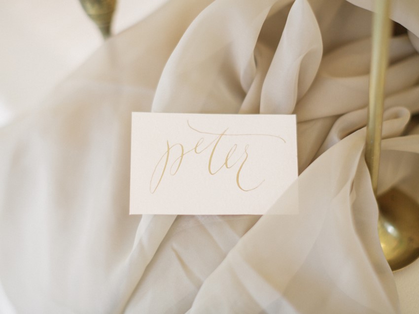 Gold Calligraphy Escort Card // Photography ~ Artiese Studios || Blush Weddings || Gold Weddings