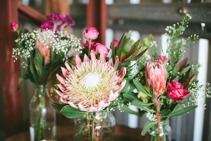 DIY Floral Centrepieces for a Farm Shed Wedding Reception // Photography ~ White Images