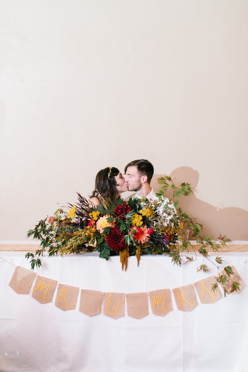 Fall Sweetheart Table with bunting // Photography ~ Maria Lamb