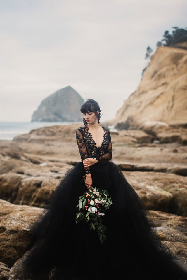 Stunning Black Lace & Tulle Wedding Dress