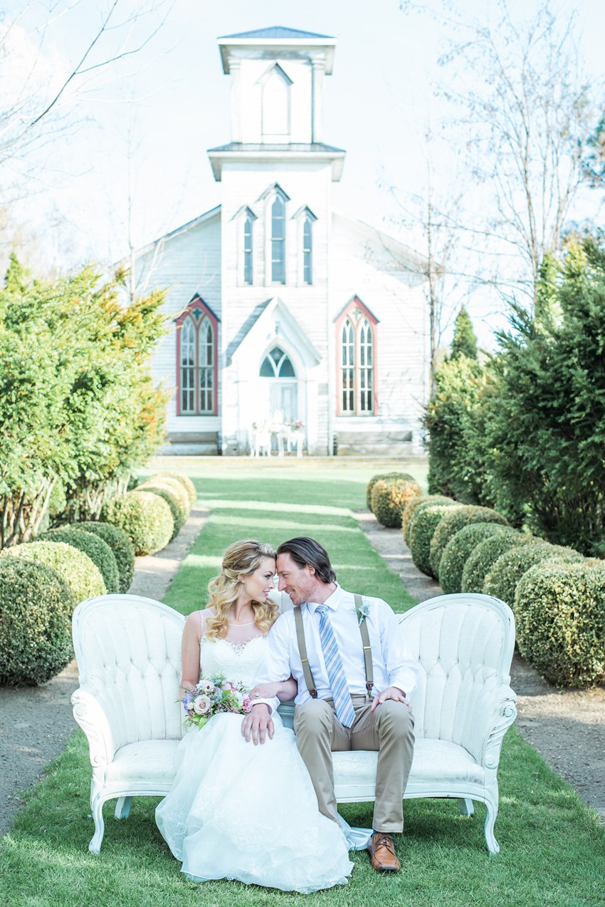 Bride & Groom on a Vintage Sofa // Photography ~ Injoy Imagery