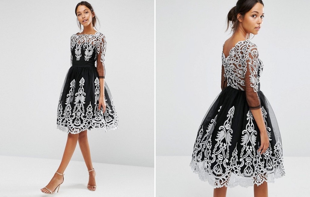 Black & White Tea Length Wedding Dress