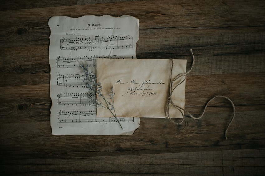 Rustic Vintage Wedding Stationery Inspired by Music