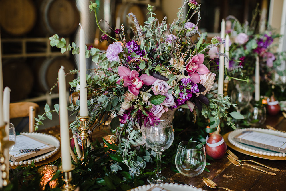 Floral Wedding Centerpiece in Pretty Purples // Photogrpahy ~ Ashley D Photography