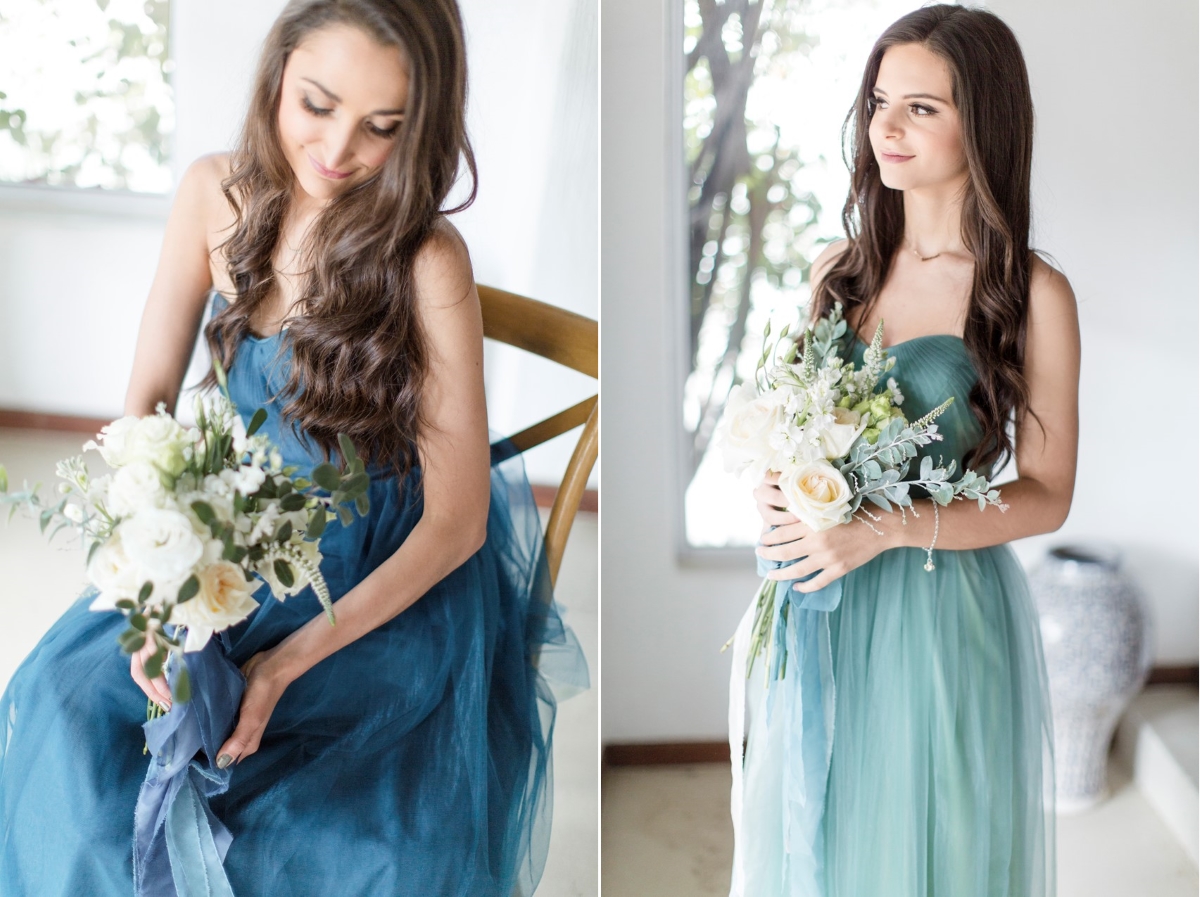 Bridesmaids in Mismatched Tulle Bridesmaid Dresses