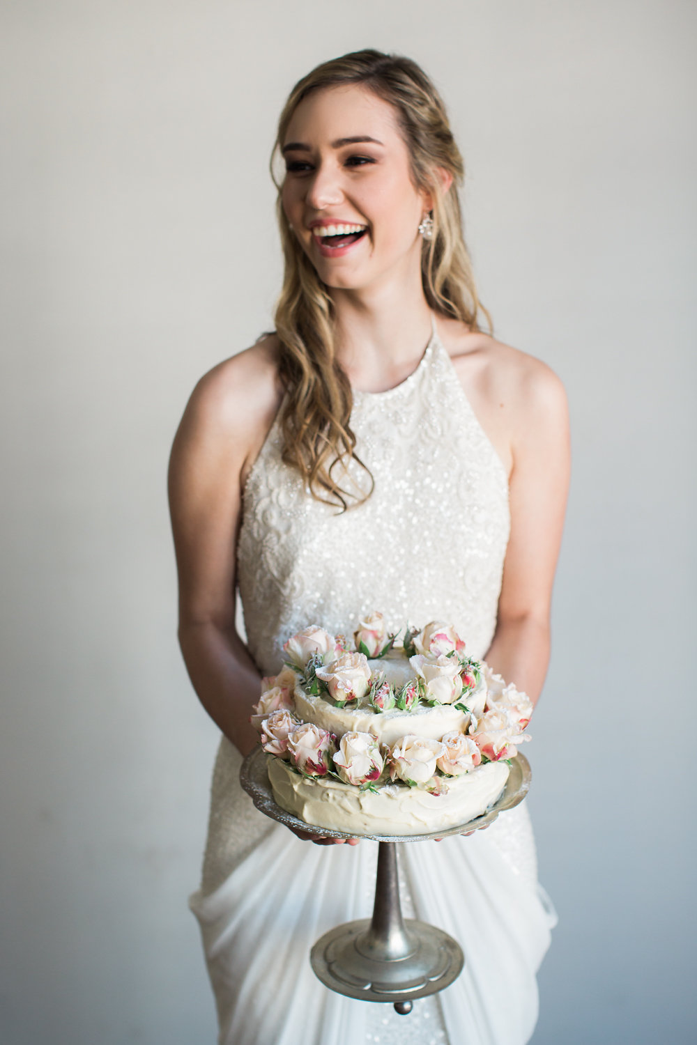 Romantic Rose Adorned Two Tier Wedding Cake