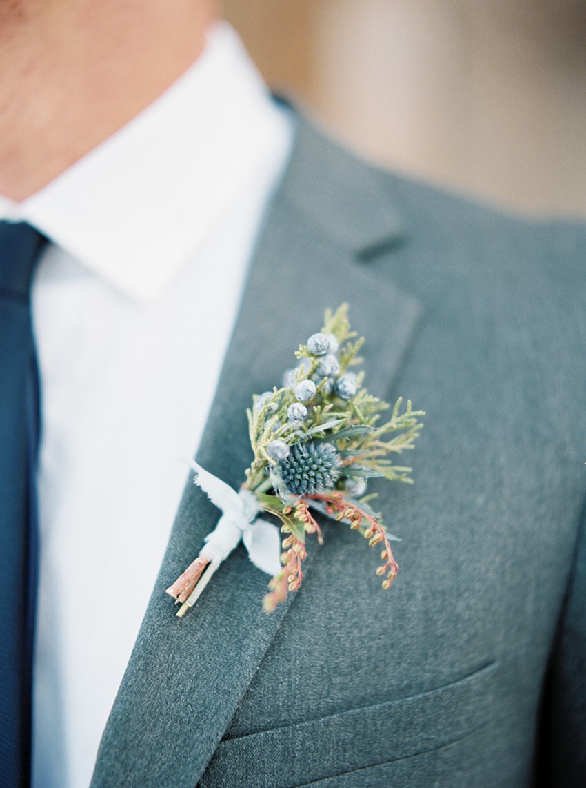 Winter Groom's Boutonniere // Photography ~ Rebecca Hollis Photography