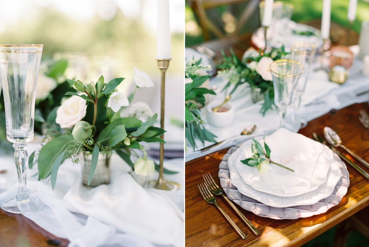 Sophisticated Spring Garden Wedding Place Setting & Centerpiece