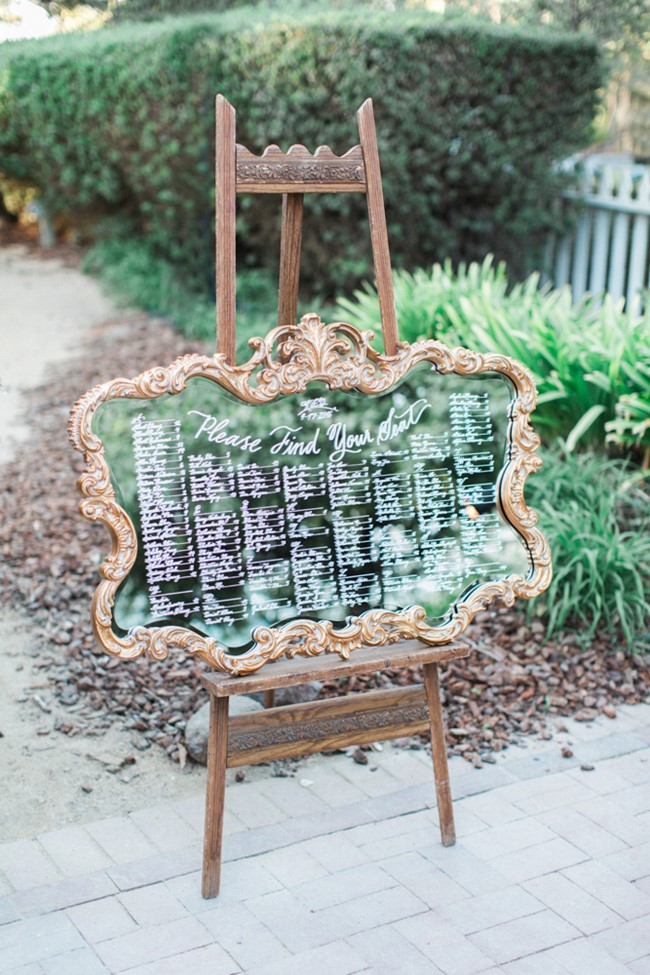 Calligraphy Vintage Mirror Wedding Seating Plan // Photography ~ Trynh Photo
