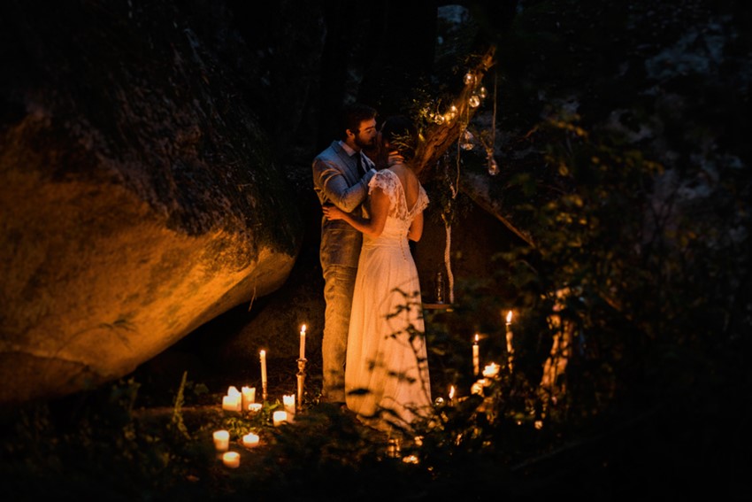 Romantic Candlelit Woodland Wedding Setting