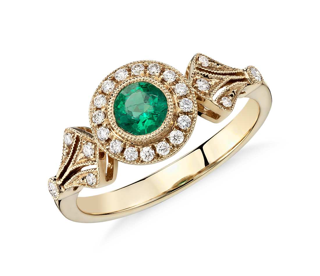 Vintage Inspired Emerald Engagement Ring