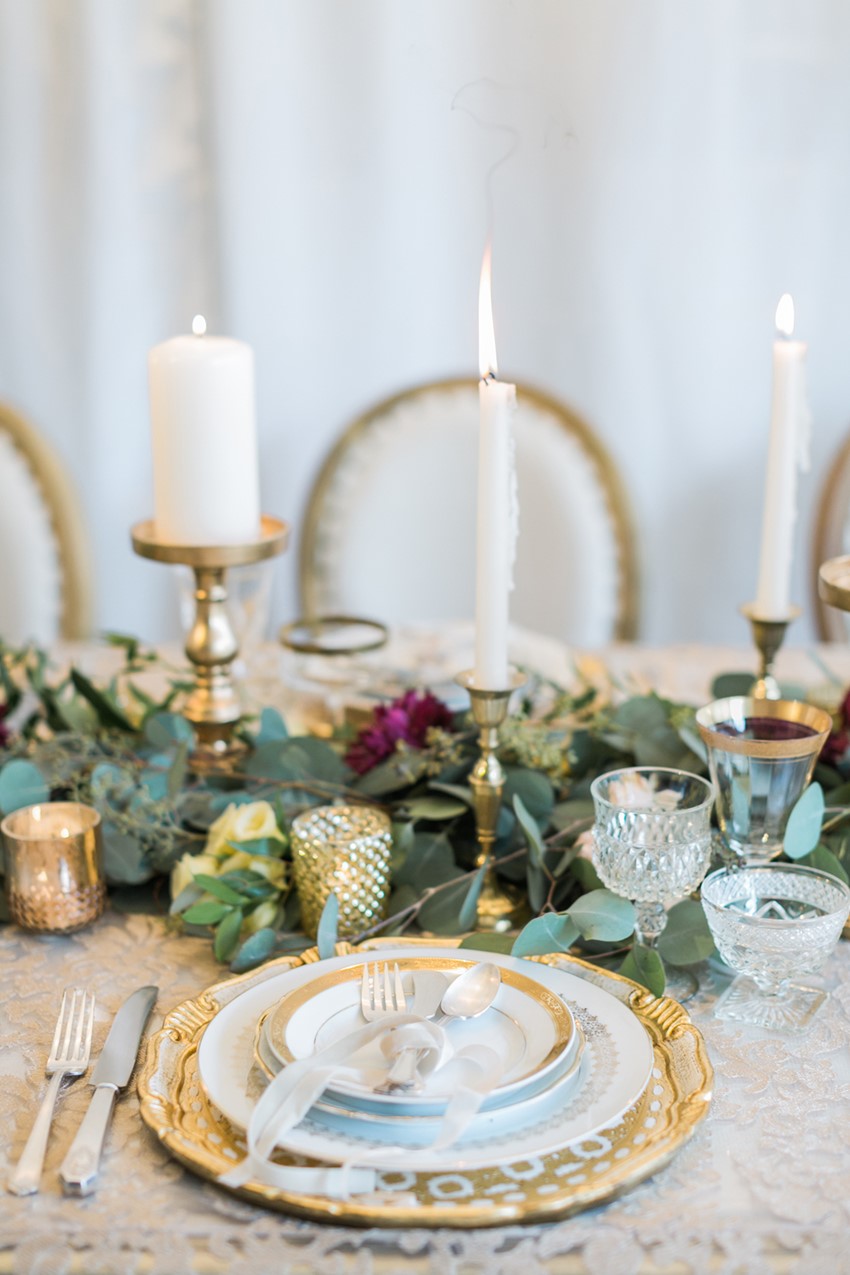 Elegant Garnet & Gold Wedding Place Setting