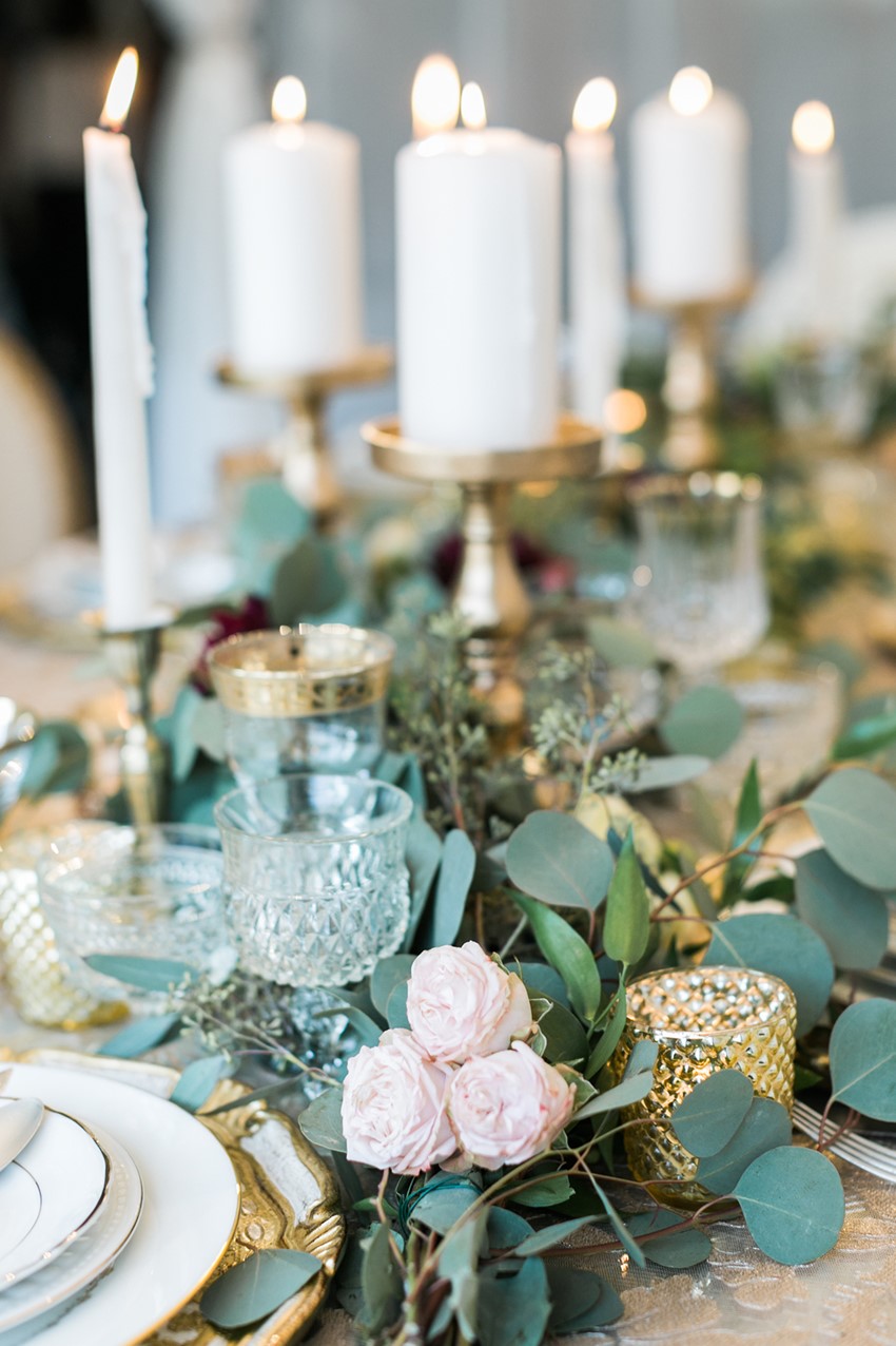 Elegant Garnet, Greenery & Gold Wedding Centerpiece