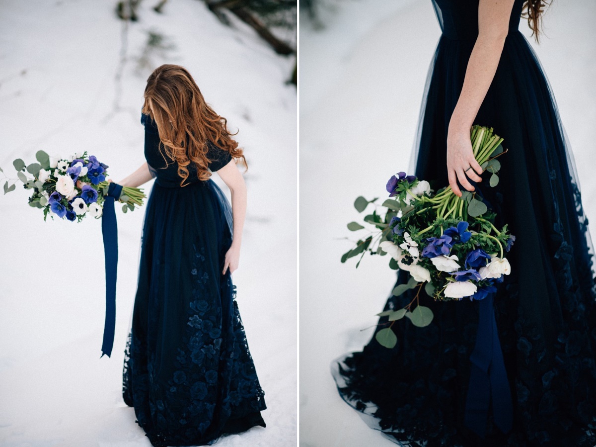 Navy Blue Wedding Dress for a snowy mountain bride