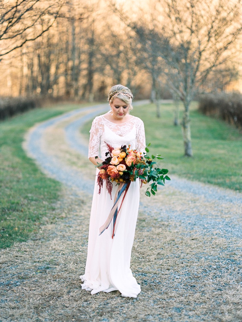 Winter bride with a Colorful Bouquet