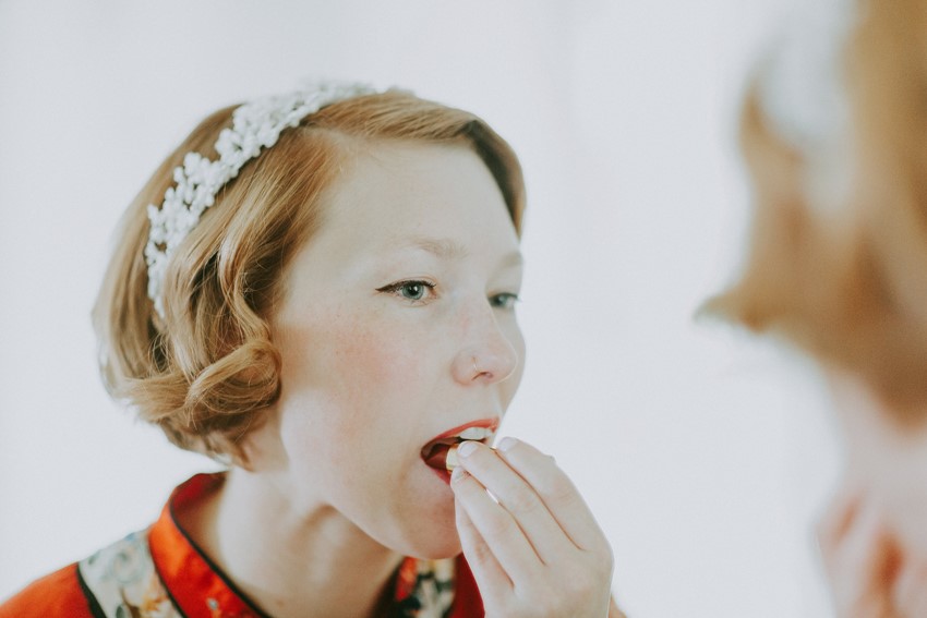 Vintage Bride wearing Red Lipstick