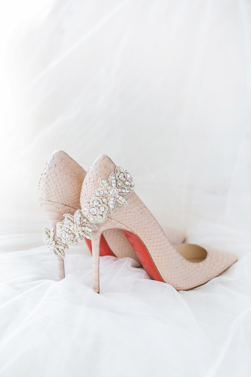 Romantic Pink Bridal Shoes & Garter