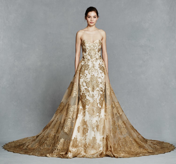 Gold Wedding Dress with Long Train ~ Kelly Faetanini