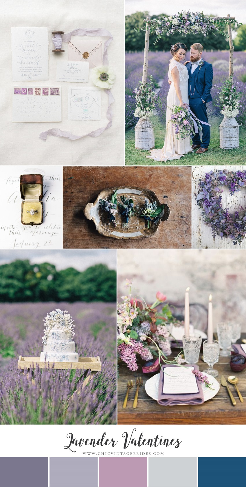 'Lavender Valentines' - A Valentines Day Wedding Inspiration Board in Pretty Purples