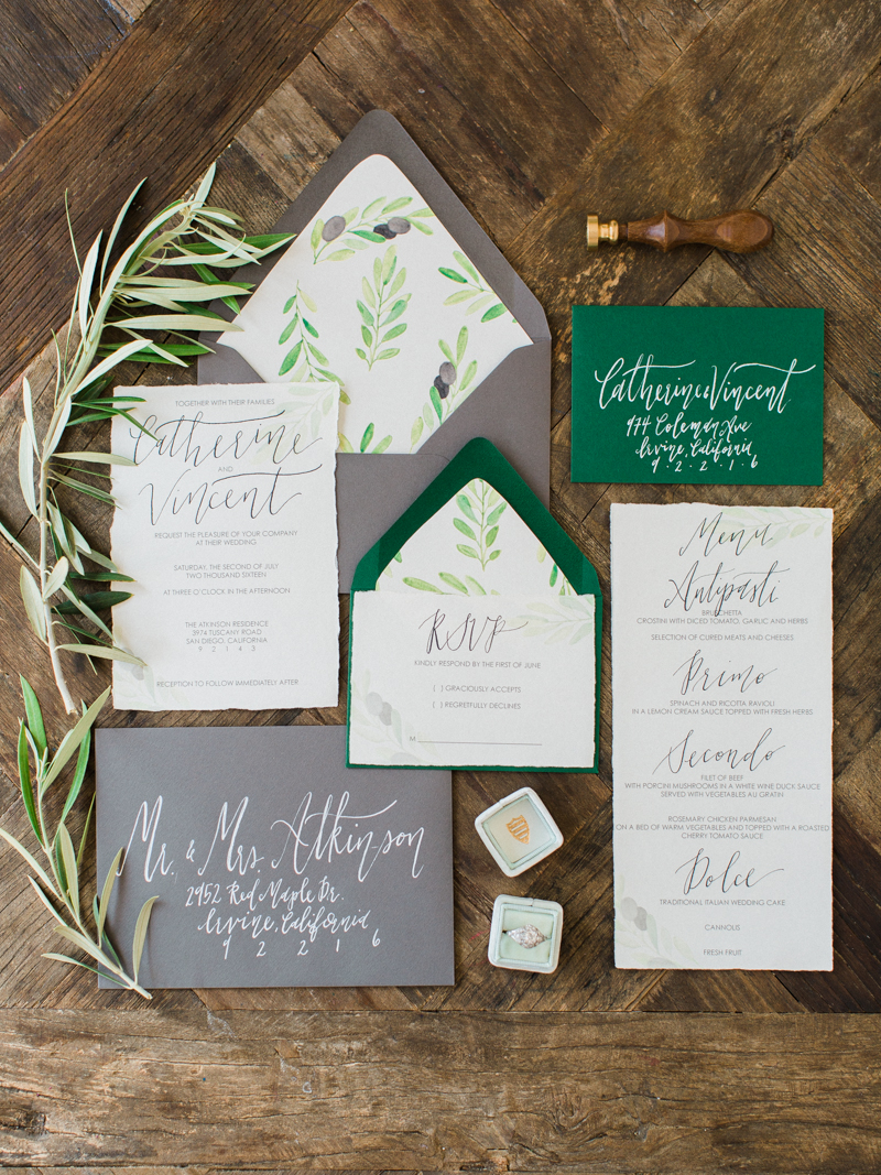 Watercolor Olive Wedding Stationery