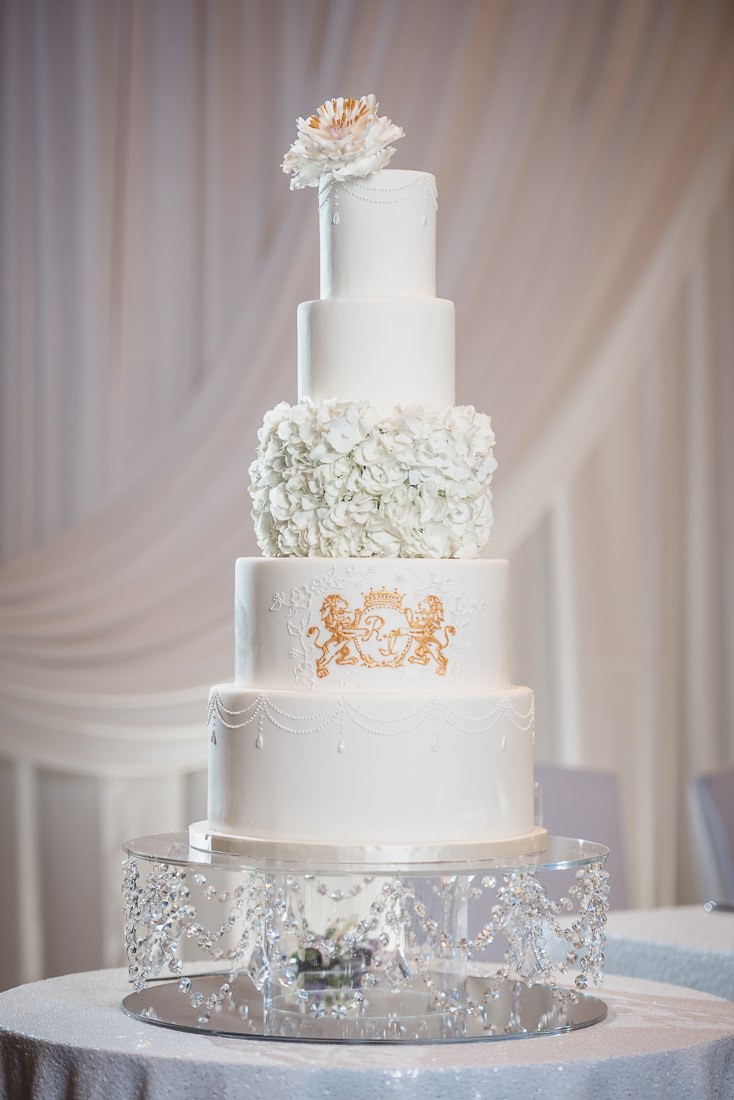 White Monogrammed Wedding Cake