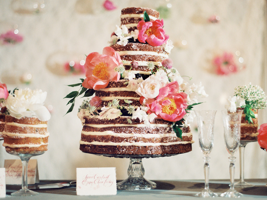 Flower Adorned Naked Wedding Cake