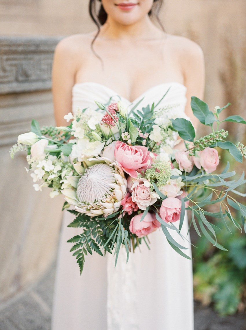 Romantic Pink Protea & Rose Bridal Bouquet