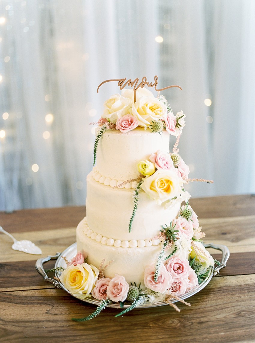 Flower Topped Garden Wedding Cake