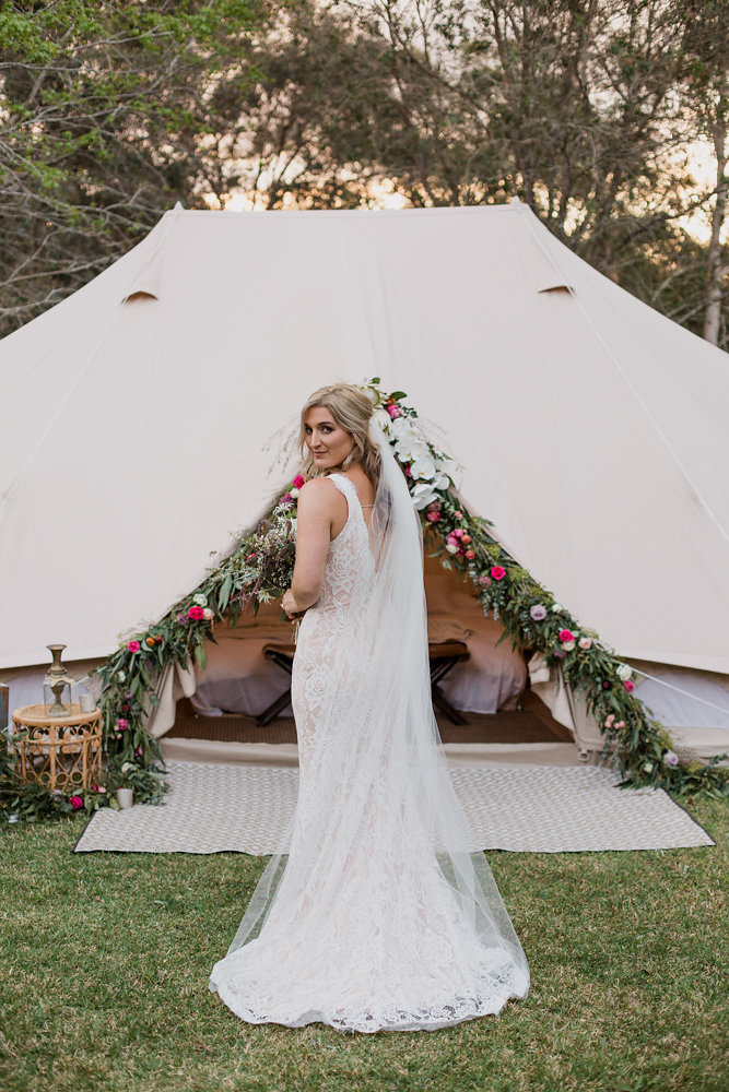 Rustic Vintage Bride with a Glamping Tent
