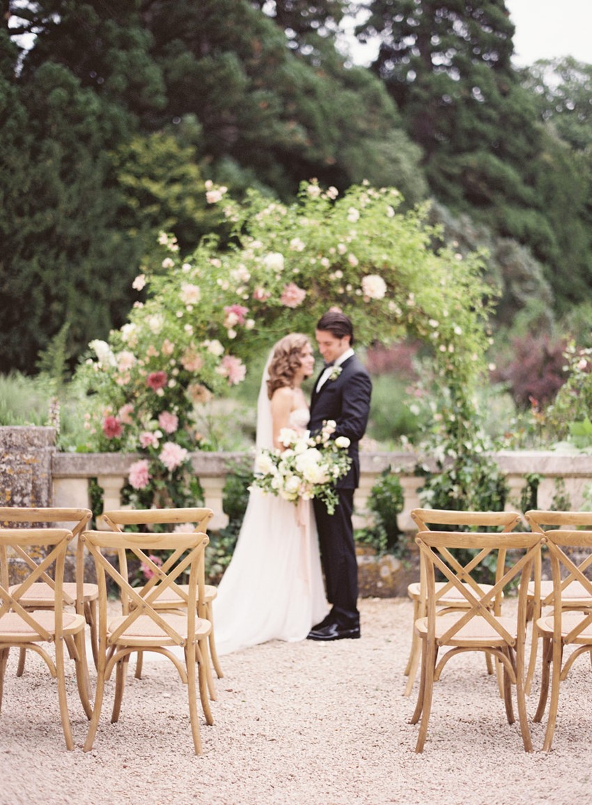 Pink Rose Floral Aisle Arch for a Romantic Outdoor Wedding Ceremony