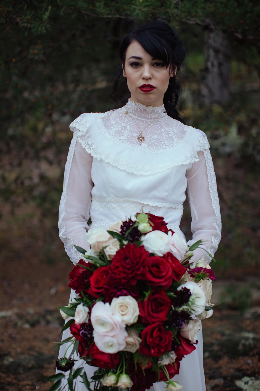 Gothic Bride with Red Bridal Bouquet