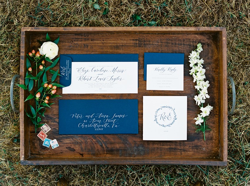 Blue & White Calligraphy Wedding Stationery