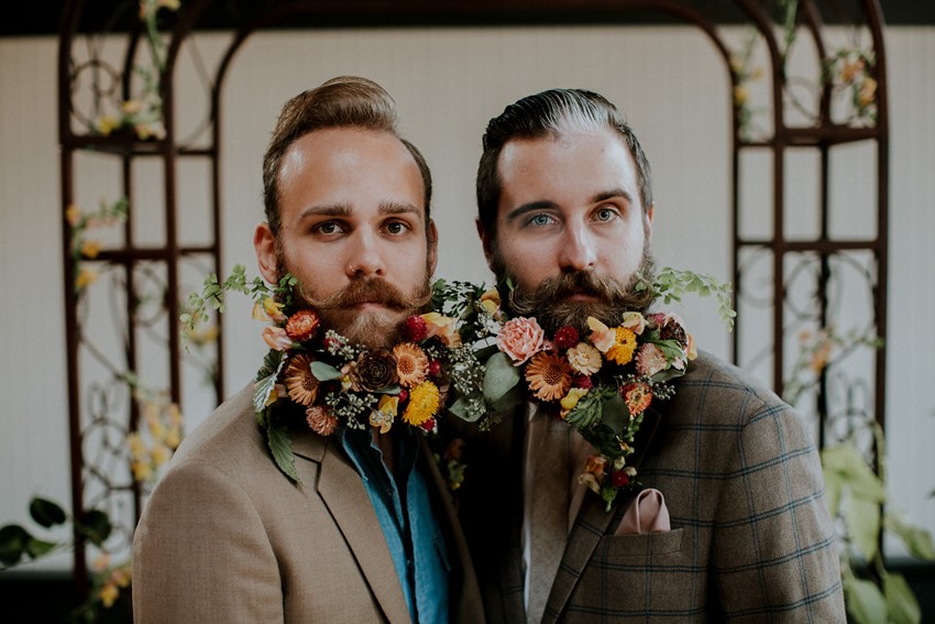 Grooms with Floral Beards