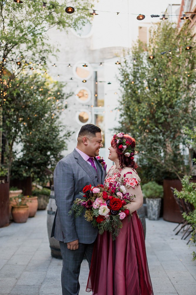 Colorful stylish bride & groom