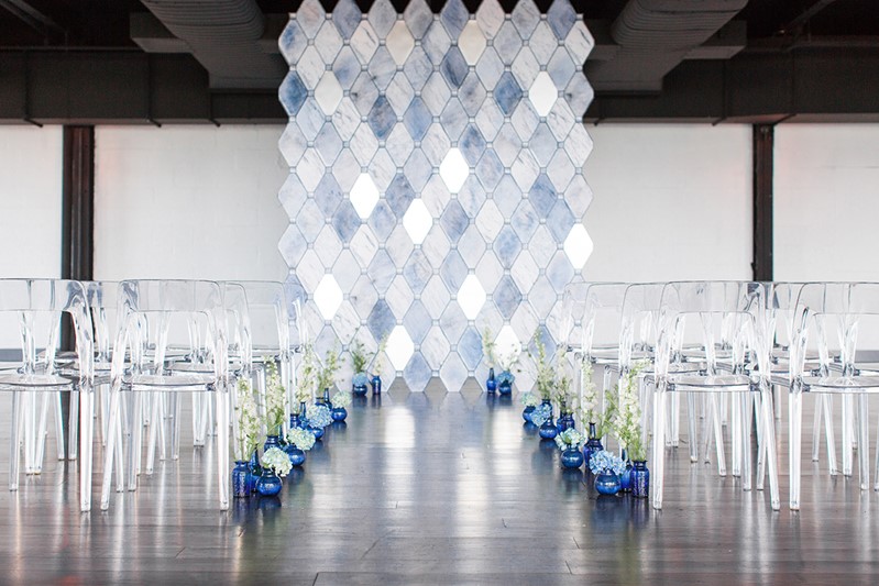 Stunning tiled wedding ceremony backdrop