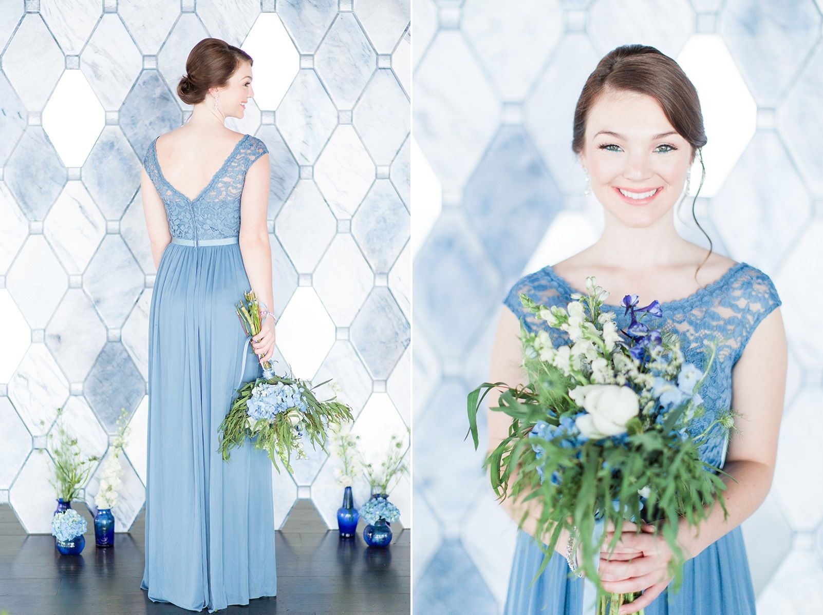 Blue bridesmaids dress from David's Bridal