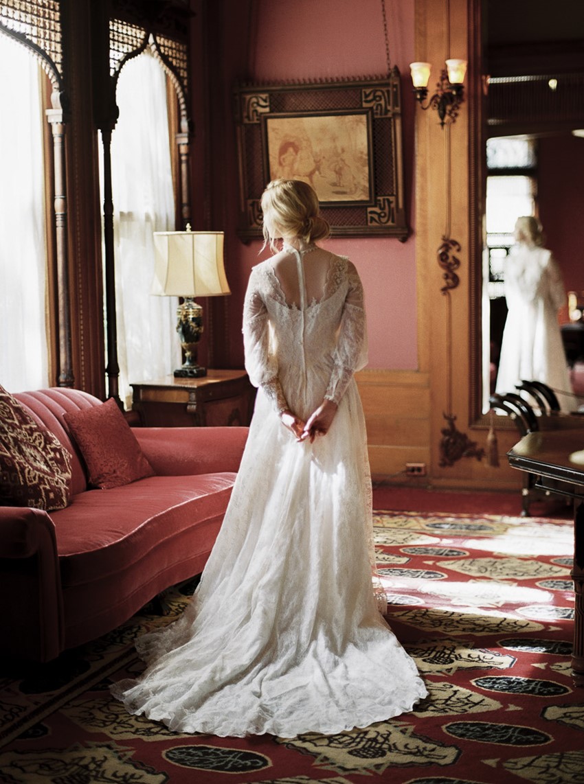 Victorian Inspired Bride in a Long Sleeve Wedding Dress