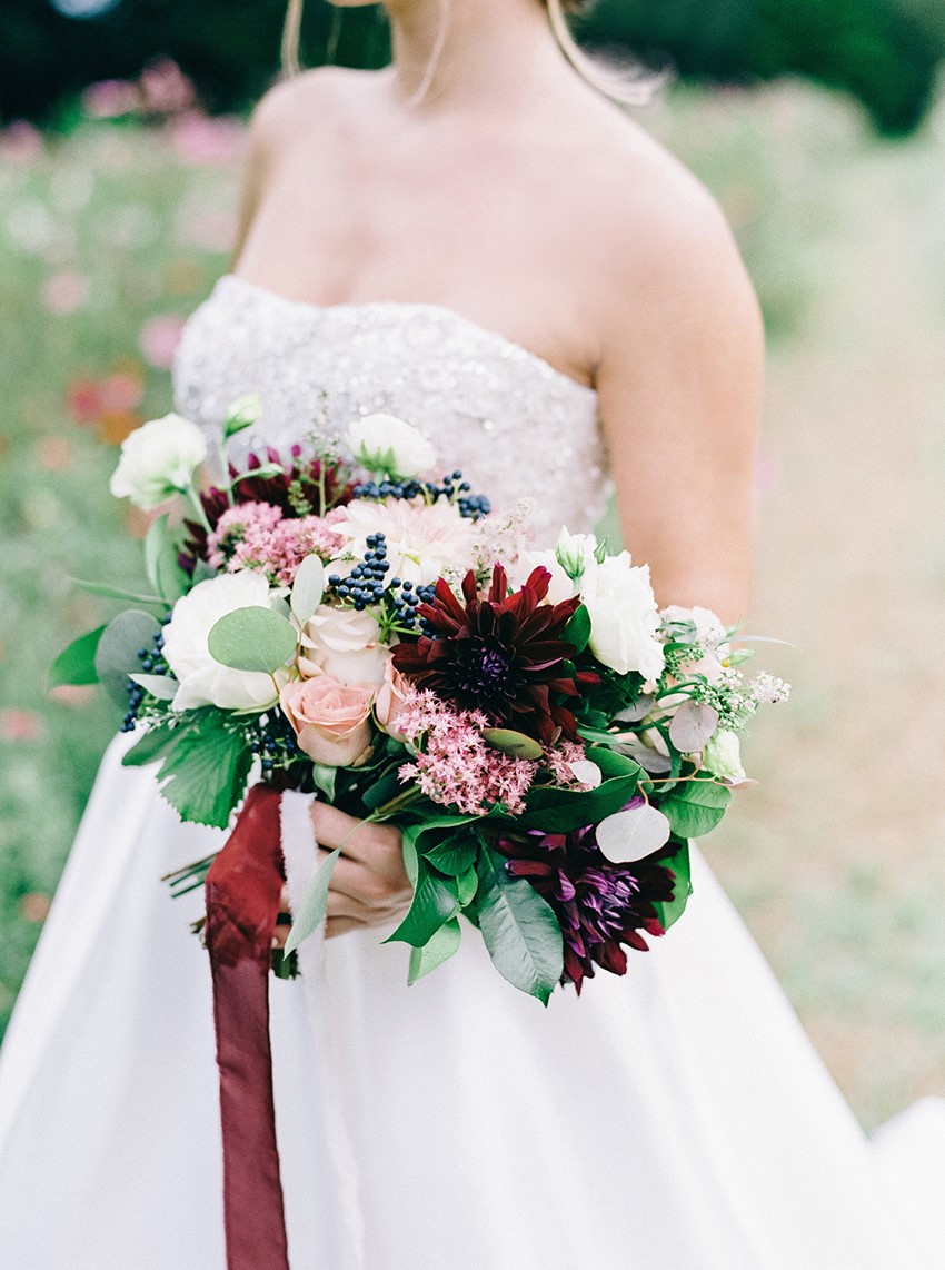 Rich Fall Bridal Bouquet in Wine Red & Blush