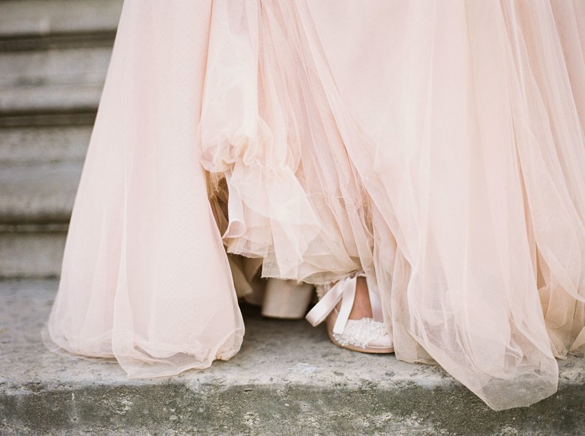 Pink Bridal Shoes and Wedding Dress