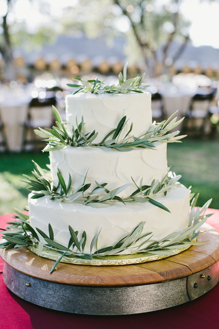 White Wedding Cake with Olive Leaves