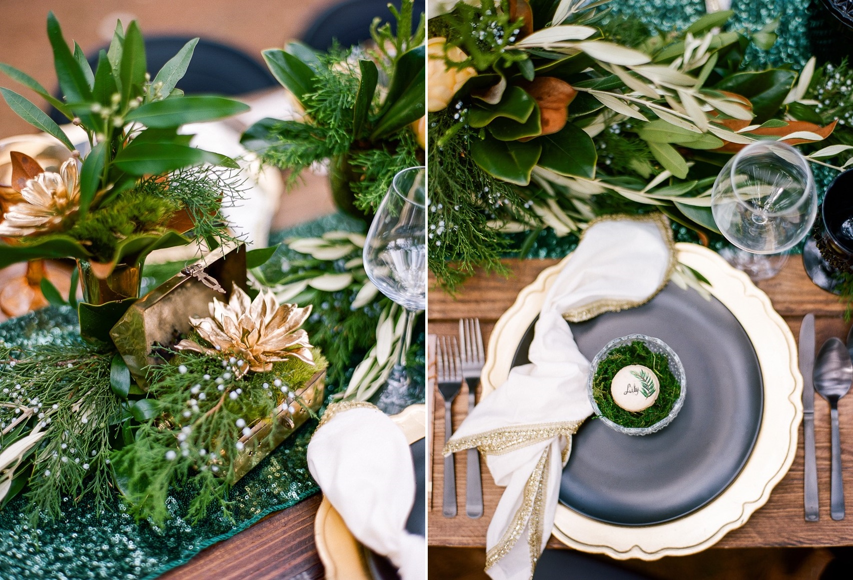 Emerald Green and Gold Holiday Wedding Table