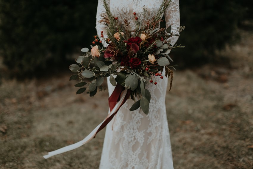 Red & Copper Winter Bridal Bouquet