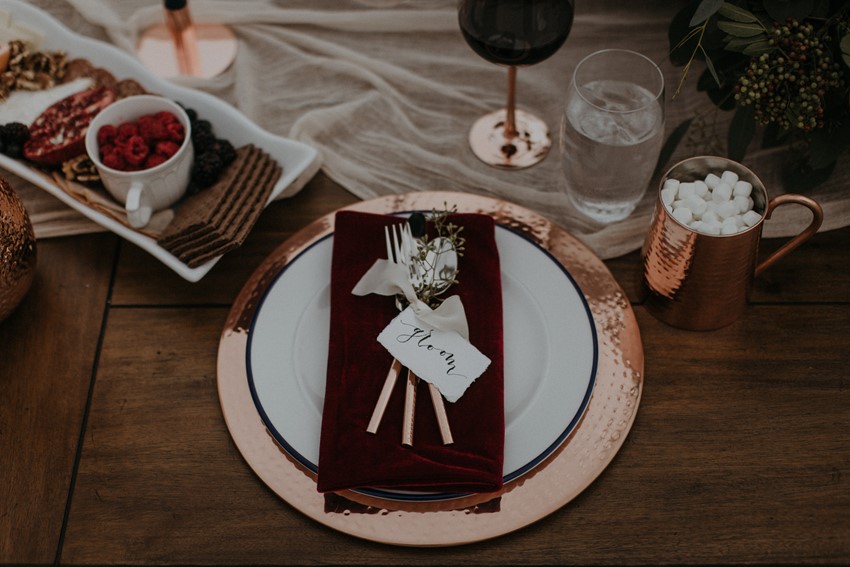 Copper Christmas Wedding Place Setting