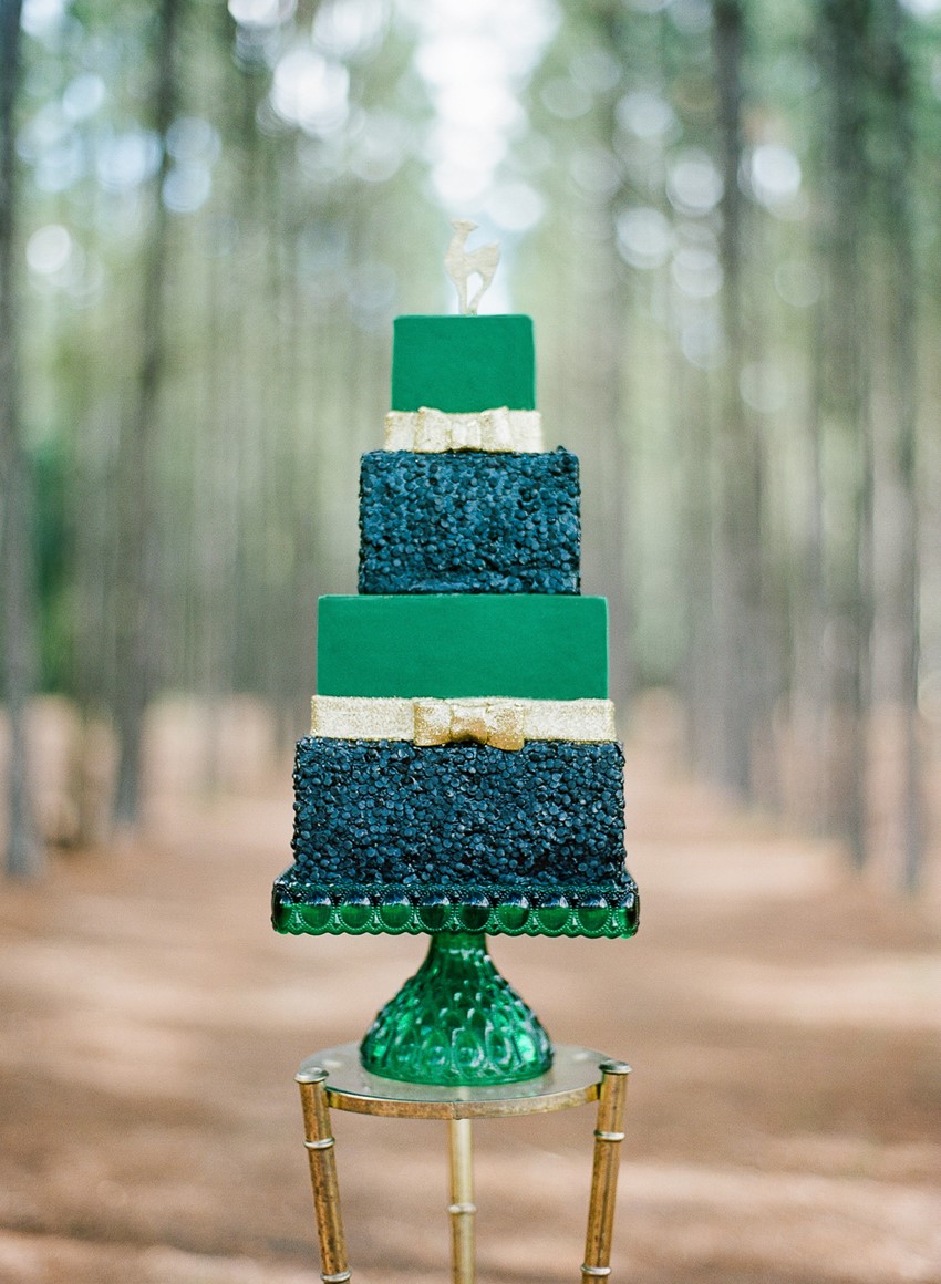 Emerald Green and Gold Wedding Cake