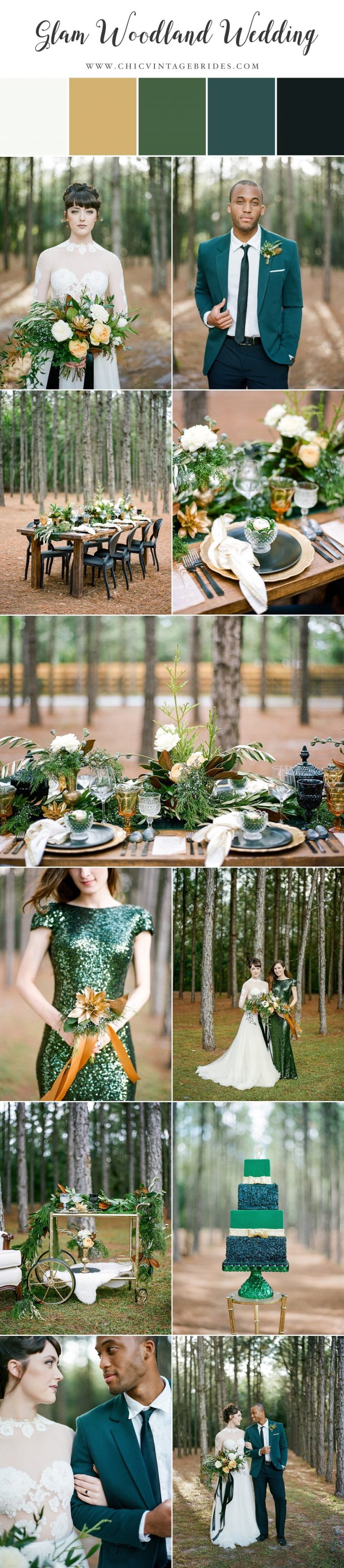 Glamorous Green & Gold Woodland Wedding Inspiration - Chic Vintage ...