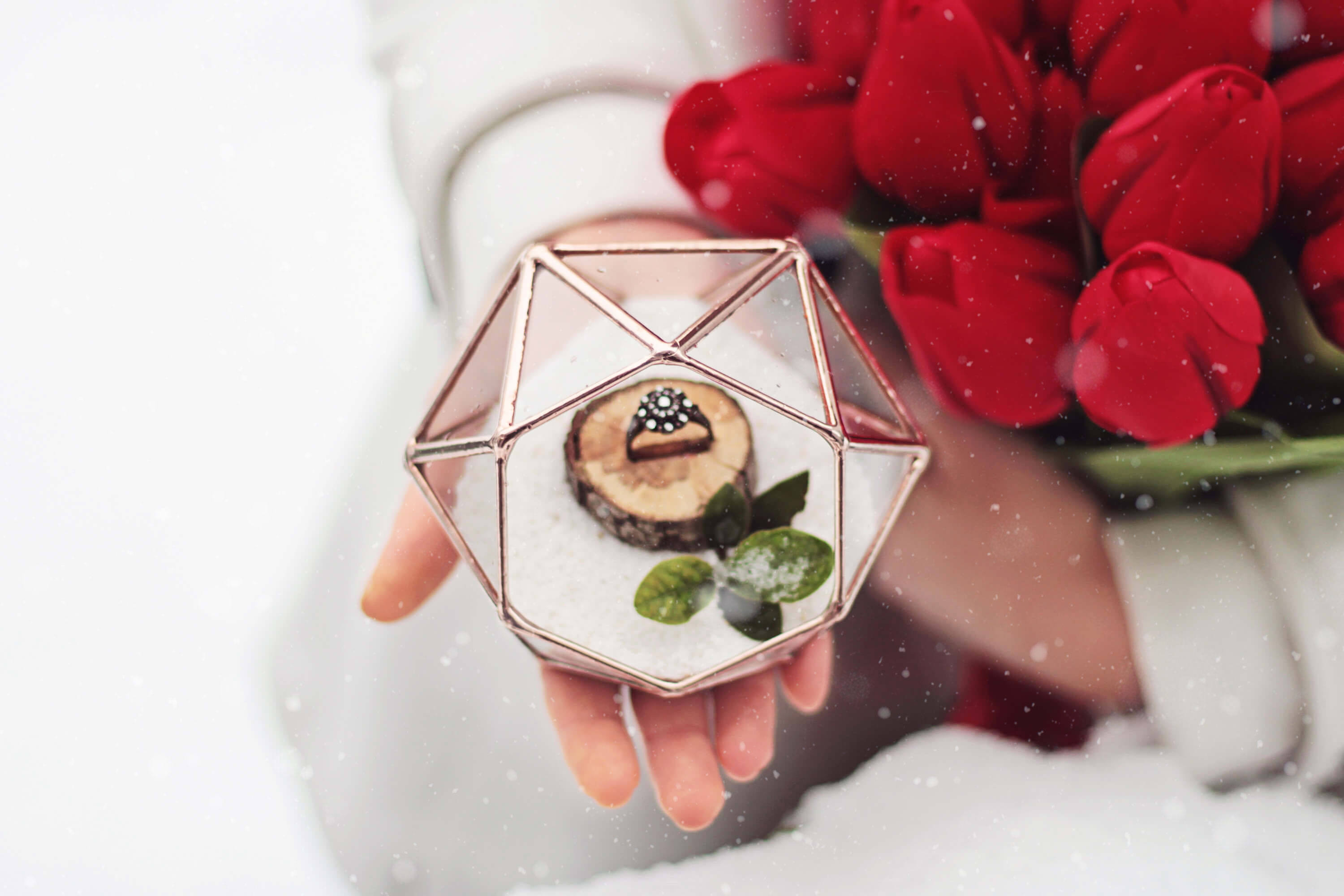 Clear Acrylic Wedding Rings Box - Gold & Blush - Mally's Crafts