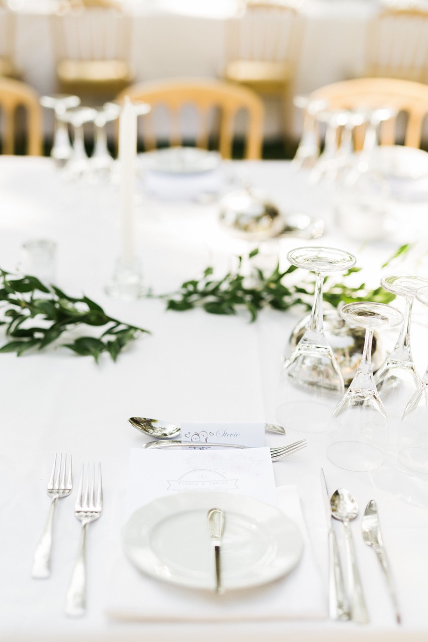 Elegant White, Gold & Greenery Wedding Place Setting