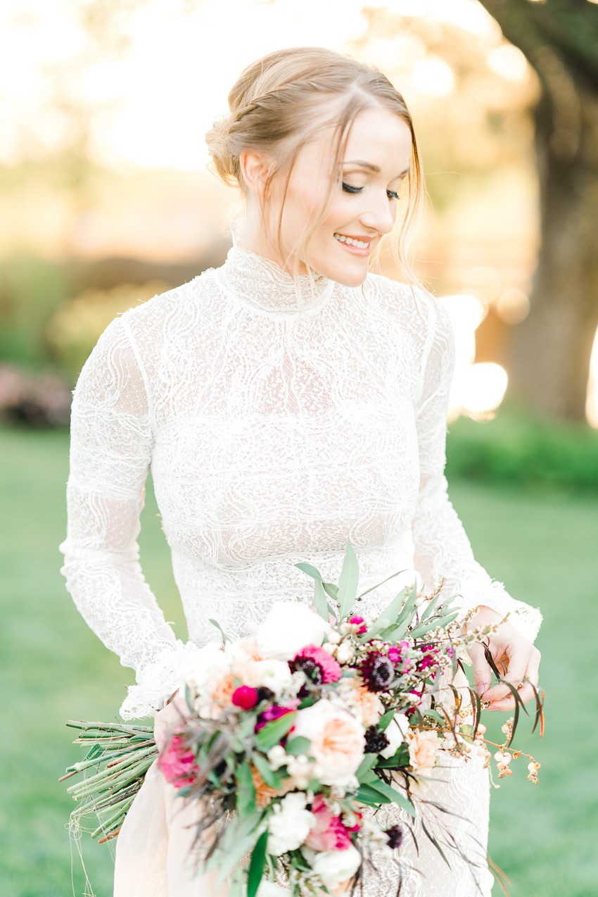 Bride with Mixed Bloom Bridal Bouquet