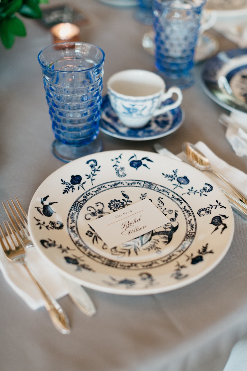 Blue & White Vintage China Wedding Place Setting